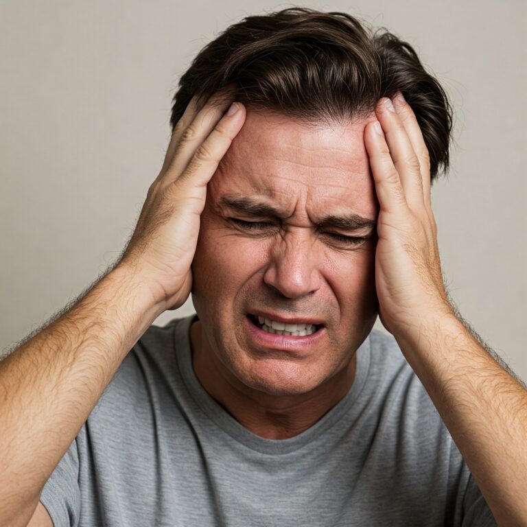 man experiencing headache as low T symptoms